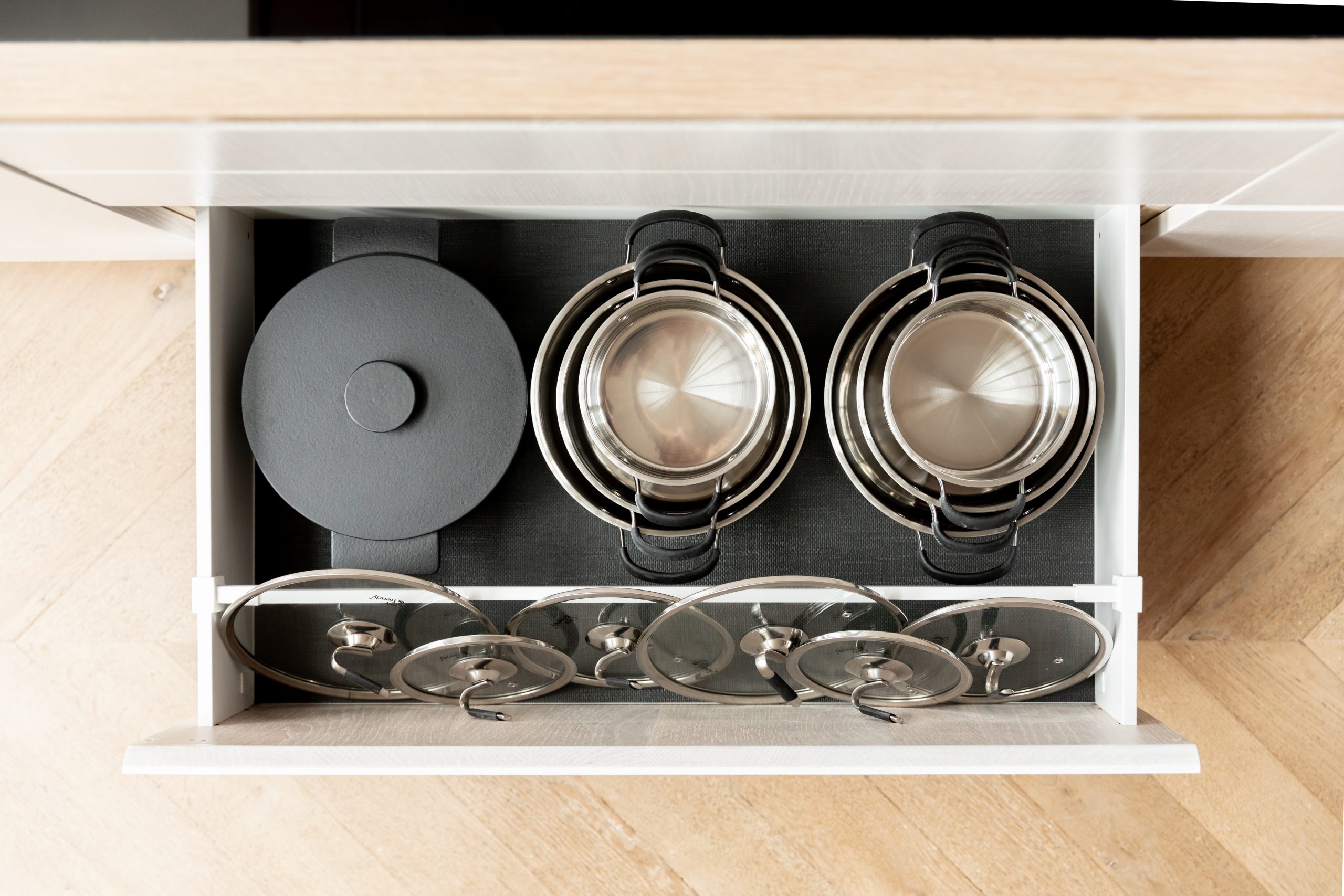 prototype bundel Leesbaarheid Pannen opbergen in jouw keukenlade - Orgalux lade-indelingen